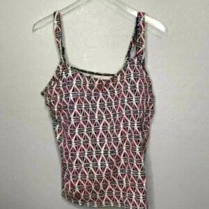 Lands` End Navy Orange Geometric Tankini Plus Size 18